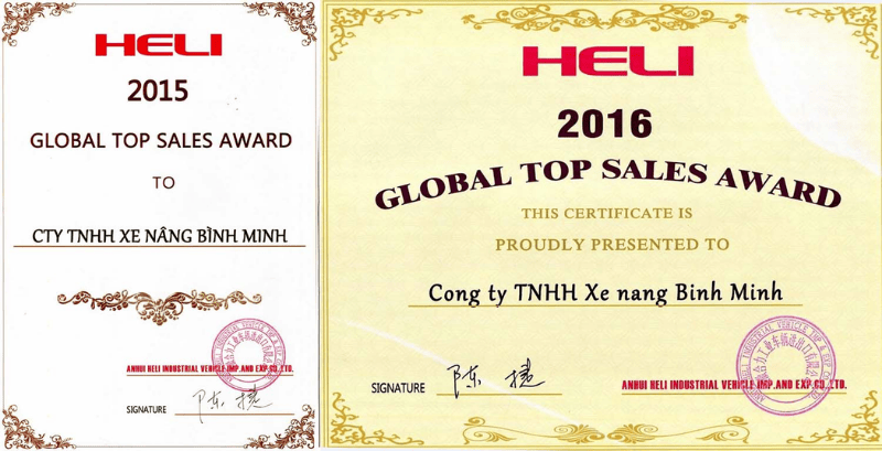 Giải thưởng của Xe nâng Bình Minh